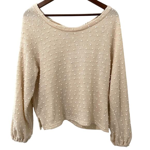 Blu Pepper Sweaters - Blu Pepper Swiss Dot Sweater Back Tie Slit Oversized Boho Tan Size S